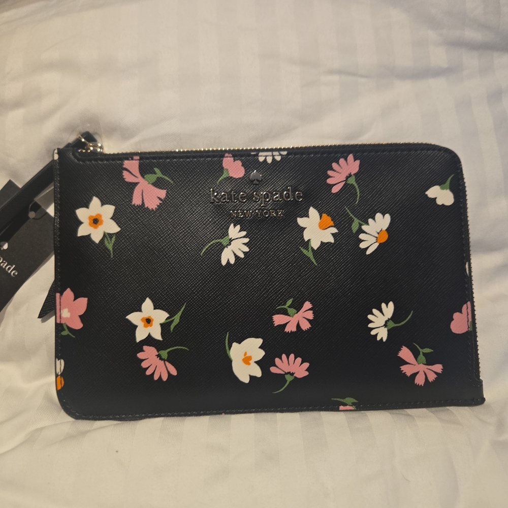 kate spade Black Floral Zip Wallet